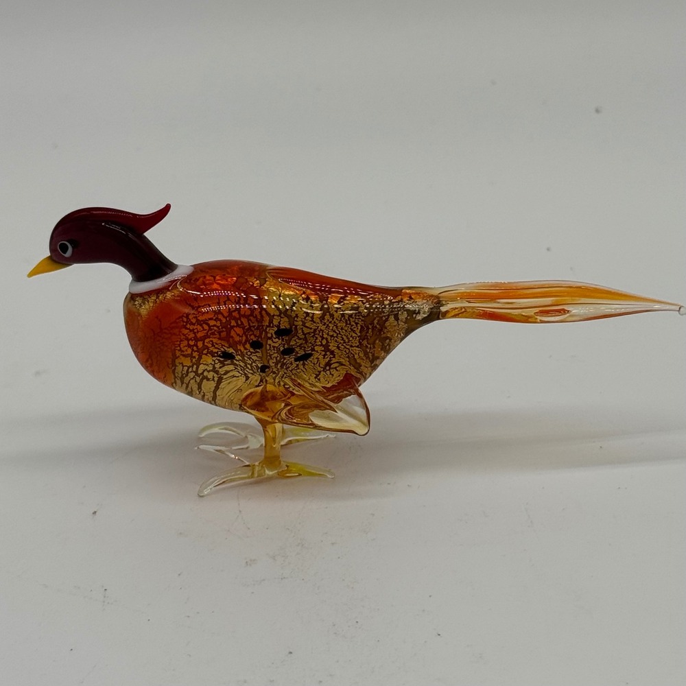 Vintage Murano Style Blown Glass Pheasant Bird Figurine Gold Aventurine EUC